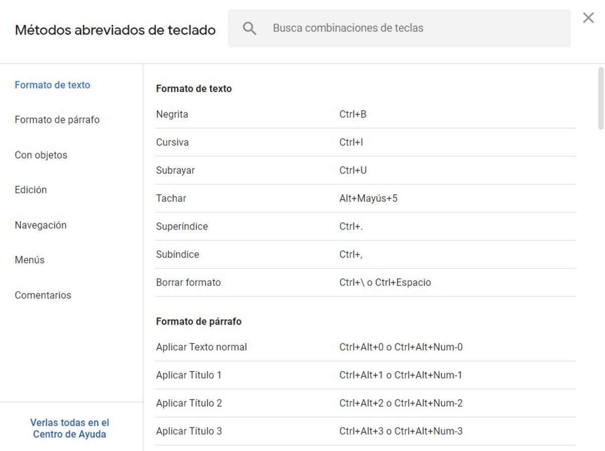 Atajos en Google Docs