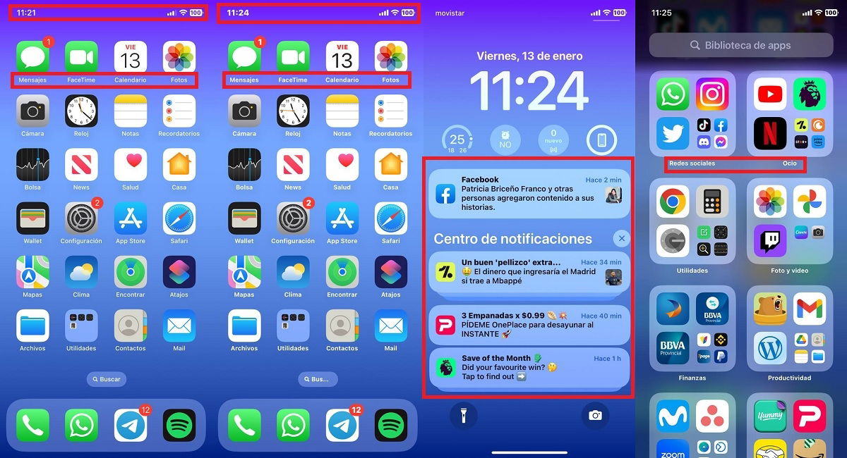 Diferencias en la barra de estado del iPhone